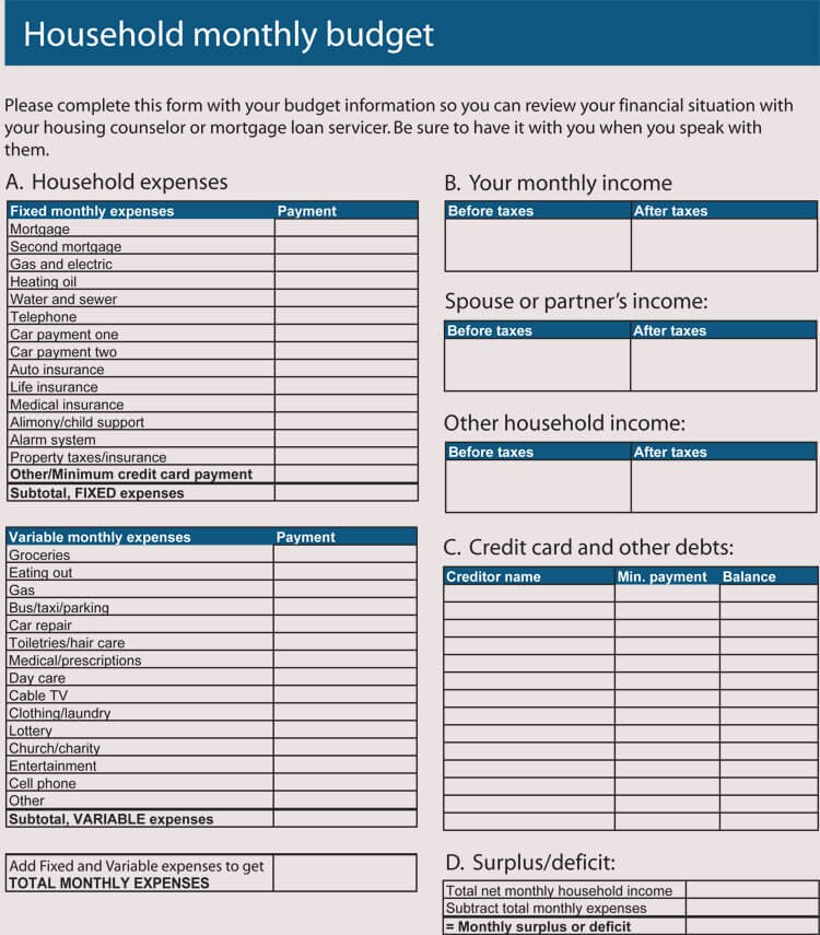 personal budget sheet
