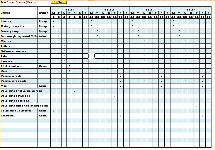 Kitchen Schedule Template Excel Martin Printable Calendars