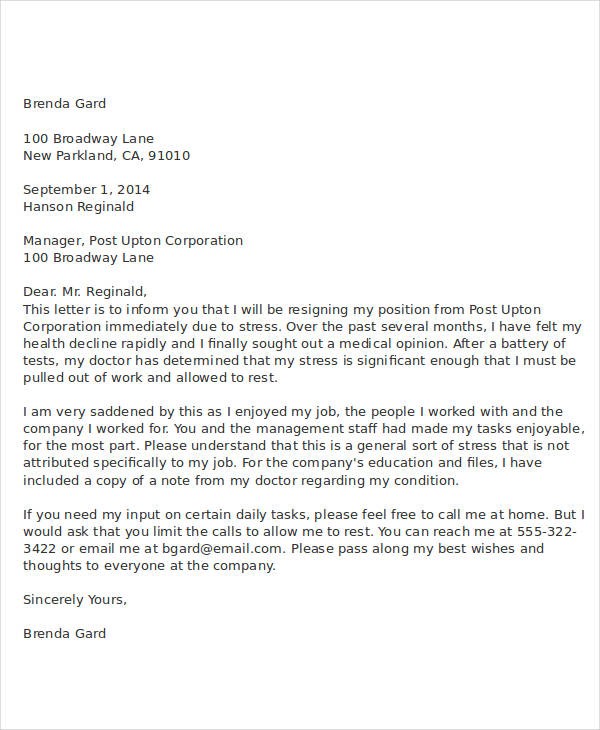 Resignation Letter Template Health Reasons The Modern Rules Of ...