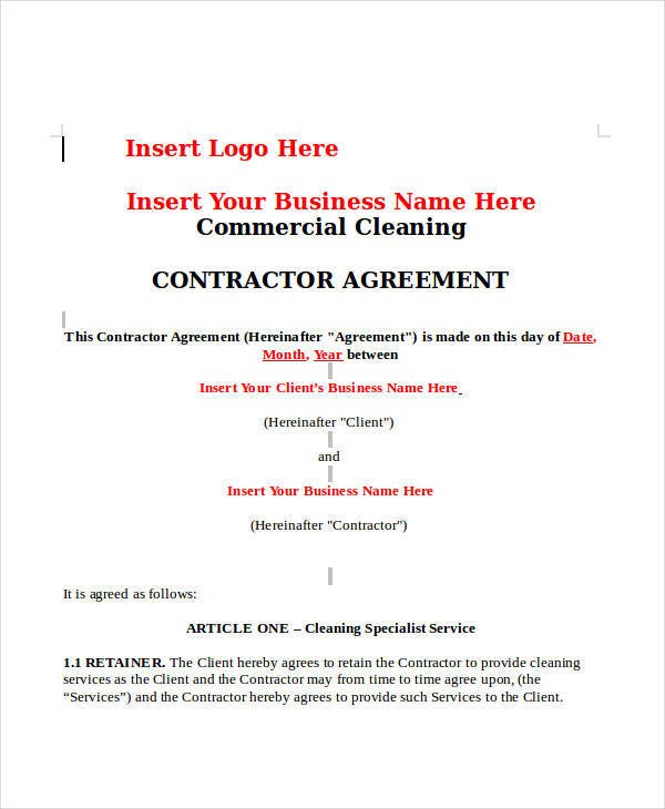 House Cleaning Contract Template House Cleaning Contract ...