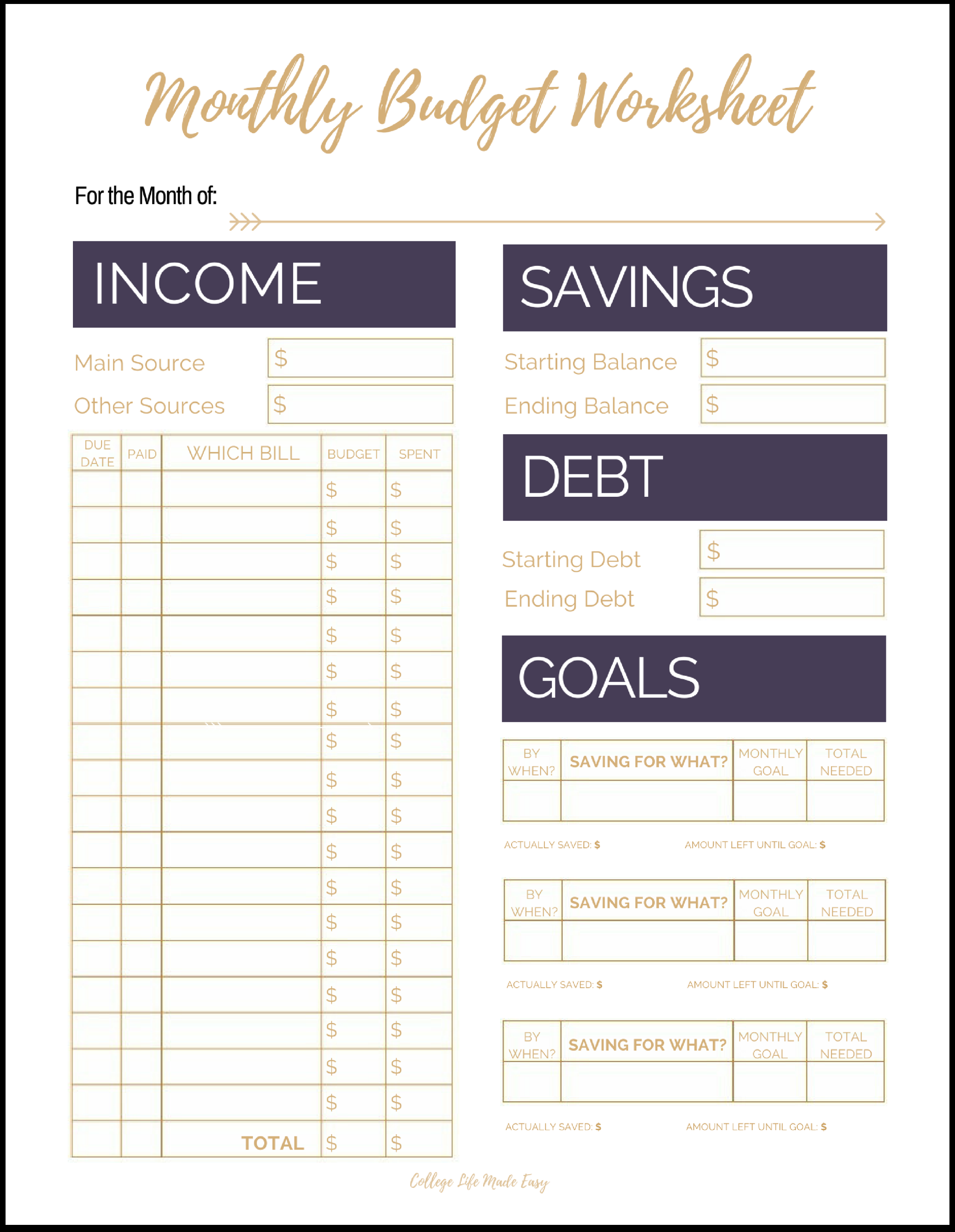 simple budget template printable