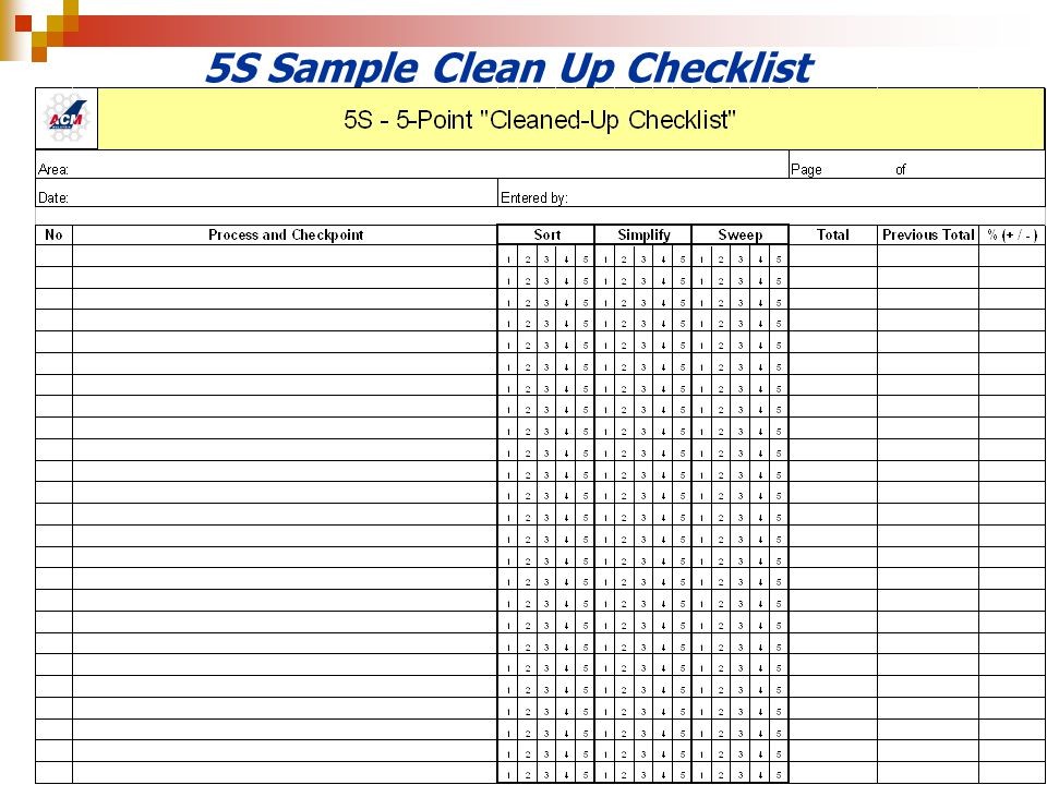 5s Cleaning Checklist Template 5s Cleaning Checklist Free Download 9078