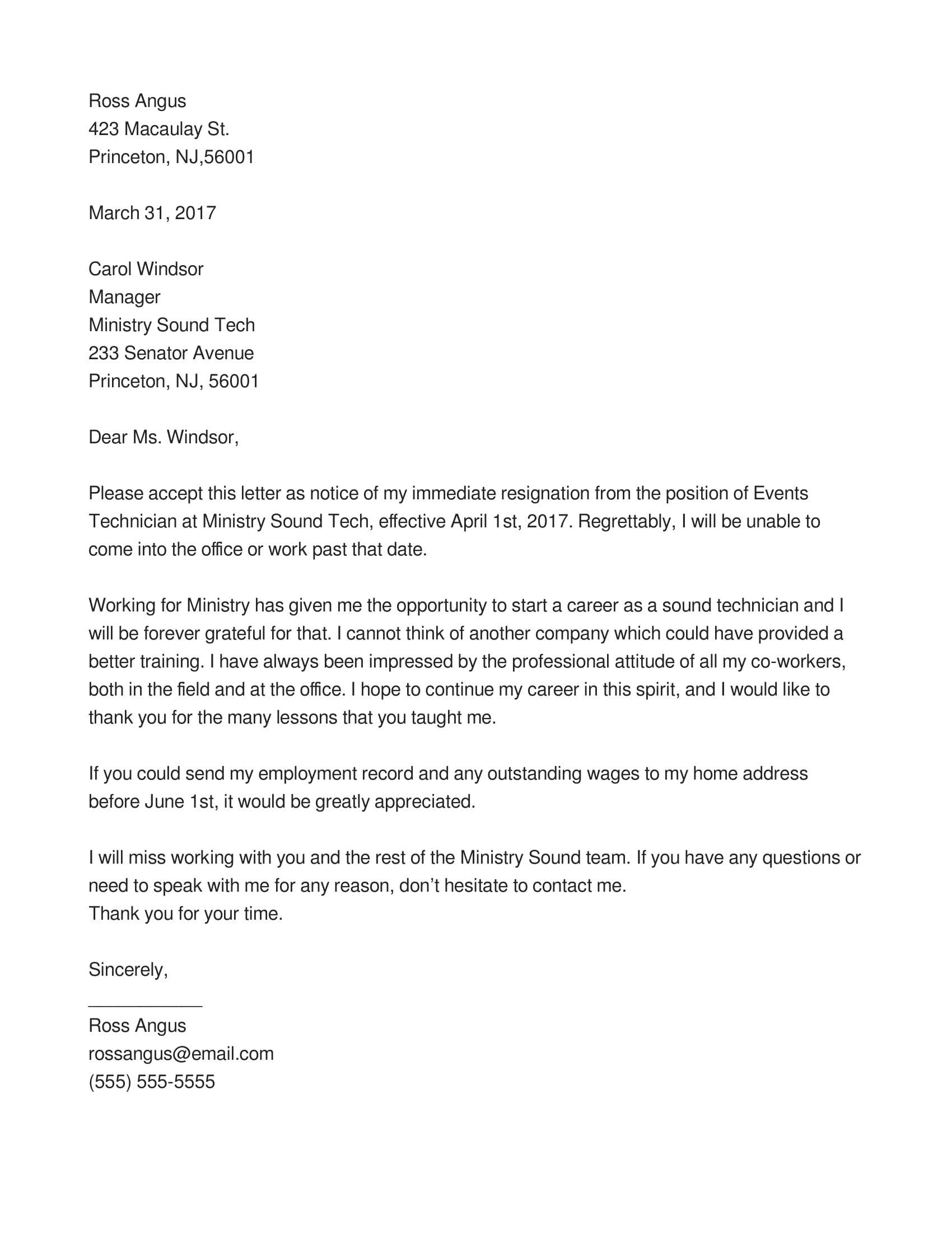 Resignation Letter Template Effective Immediately What Makes 