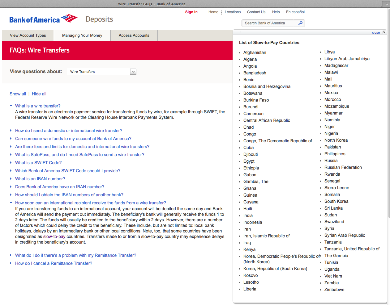 bank of america wire transfer information