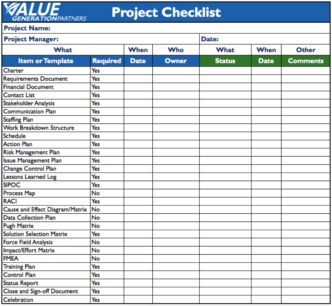 Project Management Checklist Template Generating Value By Using A