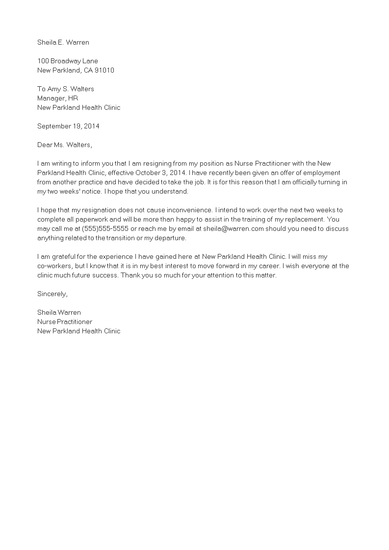 resignation letter template in word format
 Nurse Practitioner Resignation Letter | Templates at ..