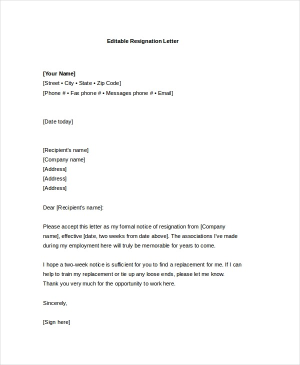 Resignation Letter Template Editable The Modern Rules Of Resignation ...