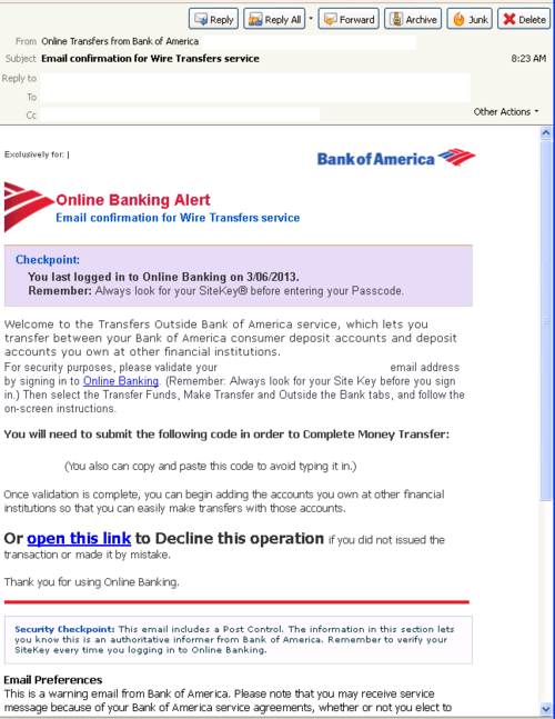 bank of america wire transfer code