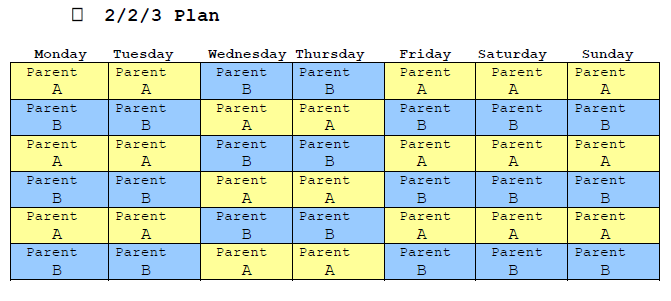 2 2 3 Schedule Template Sample Florida Child Custody Schedules ABC 