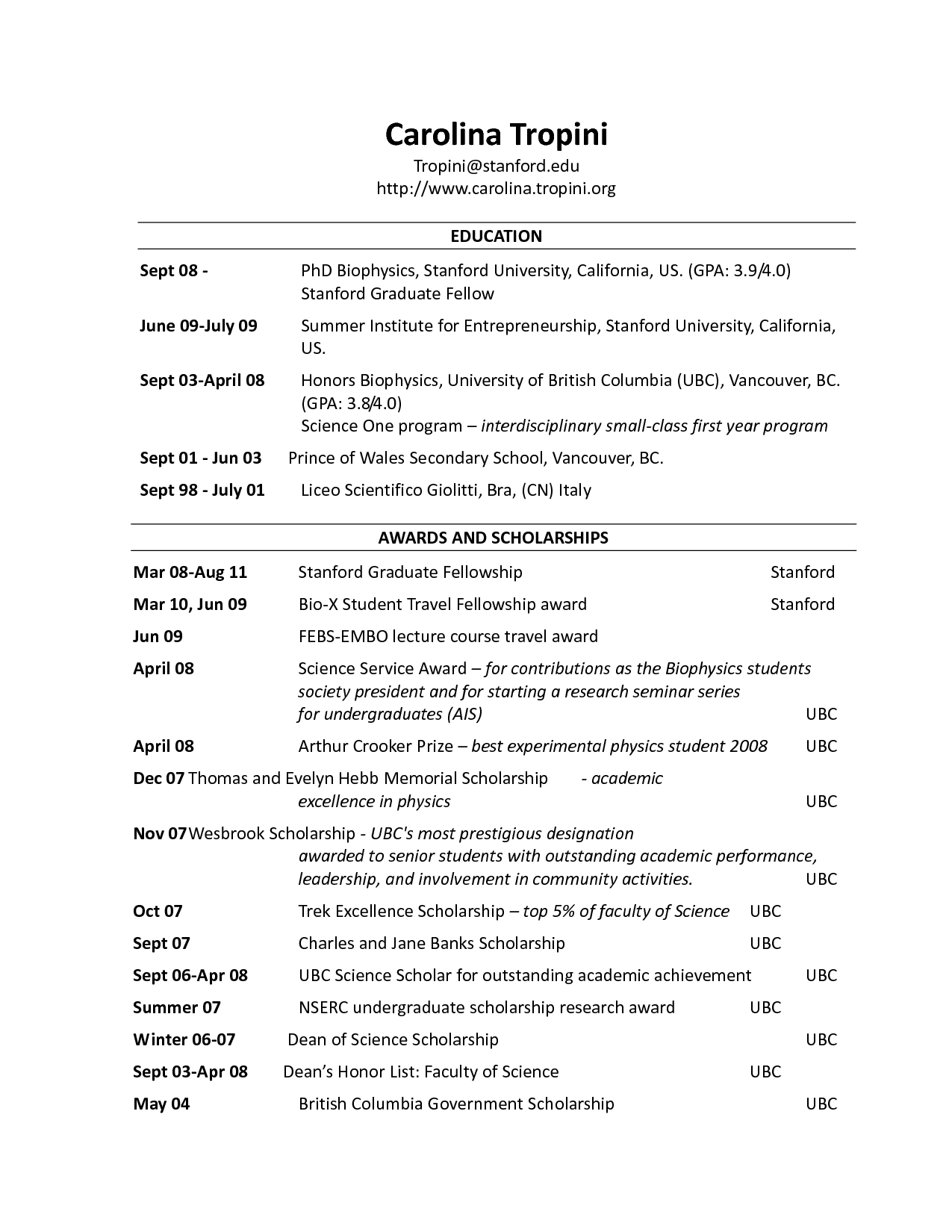 examples of resume headings