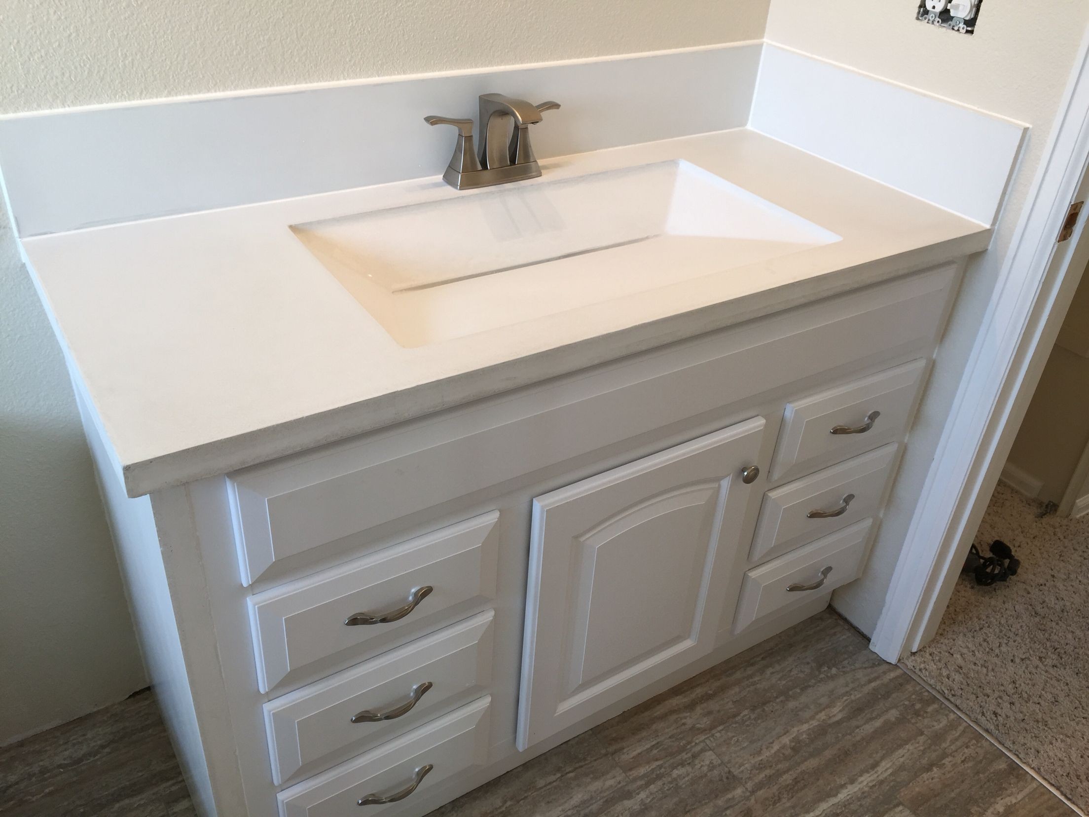 Custom Built White Concrete Countertop With Integrated Bathroom Countertop With Integrated Sink 